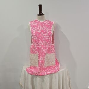 Retro 70's Pink Floral Sleeveless Apron with Pockets